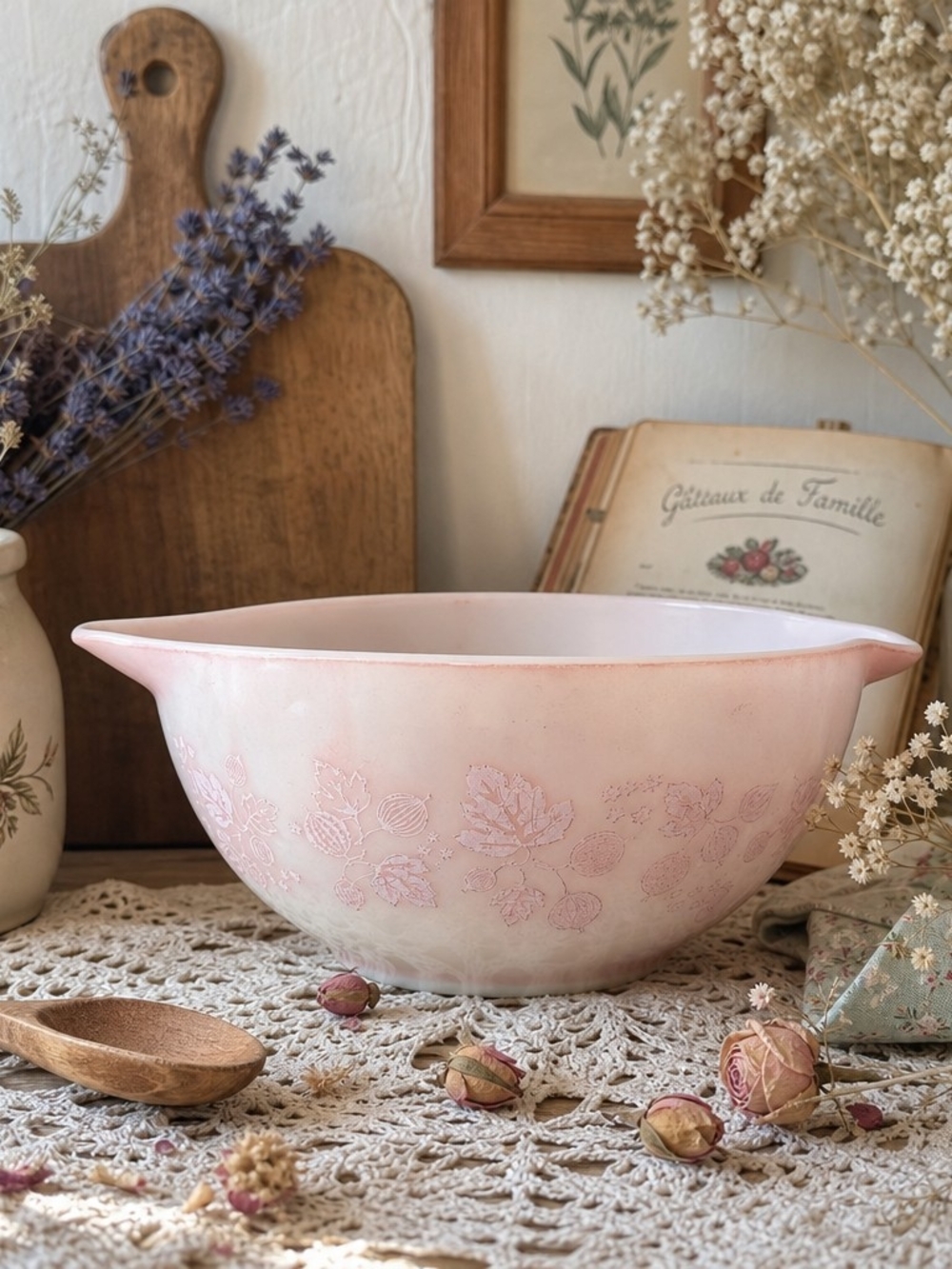 Vintage Pyrex “Gooseberry” Cinderella Mixing Bowl – Pink & White